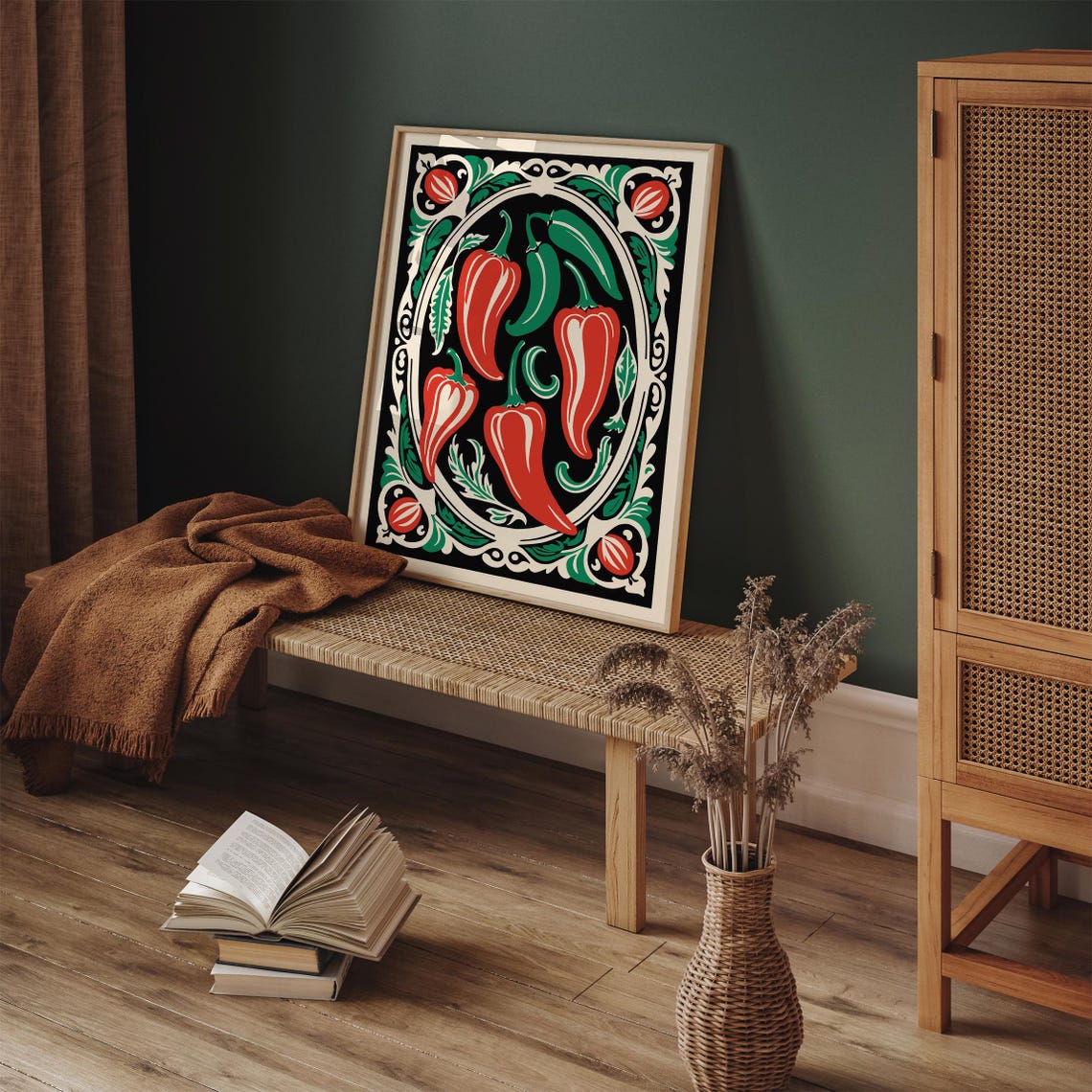 Rococo Red and Green Peppers Poster with Ornate Kitchen Artwork - Image 6