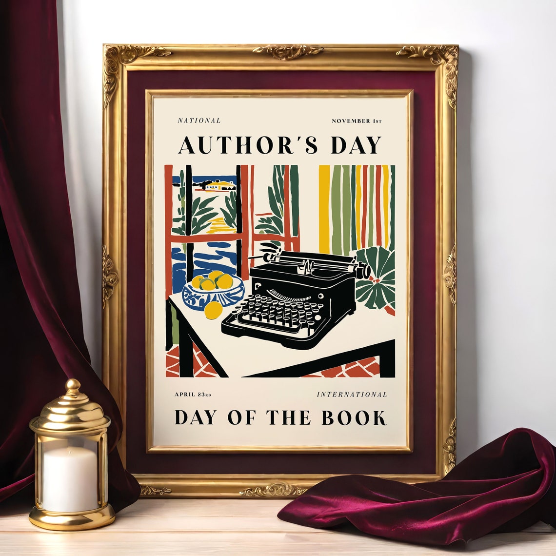 National Author's Day Book Typewriter Seaside Window Edition Poster