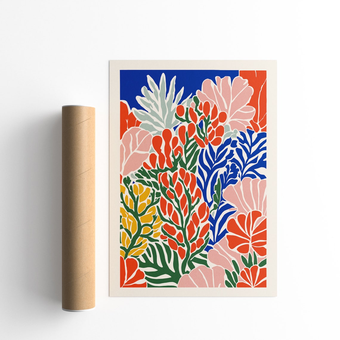 Abstract Coral Pink Blue Botanical Garden Matisse Style Art Poster - Image 4