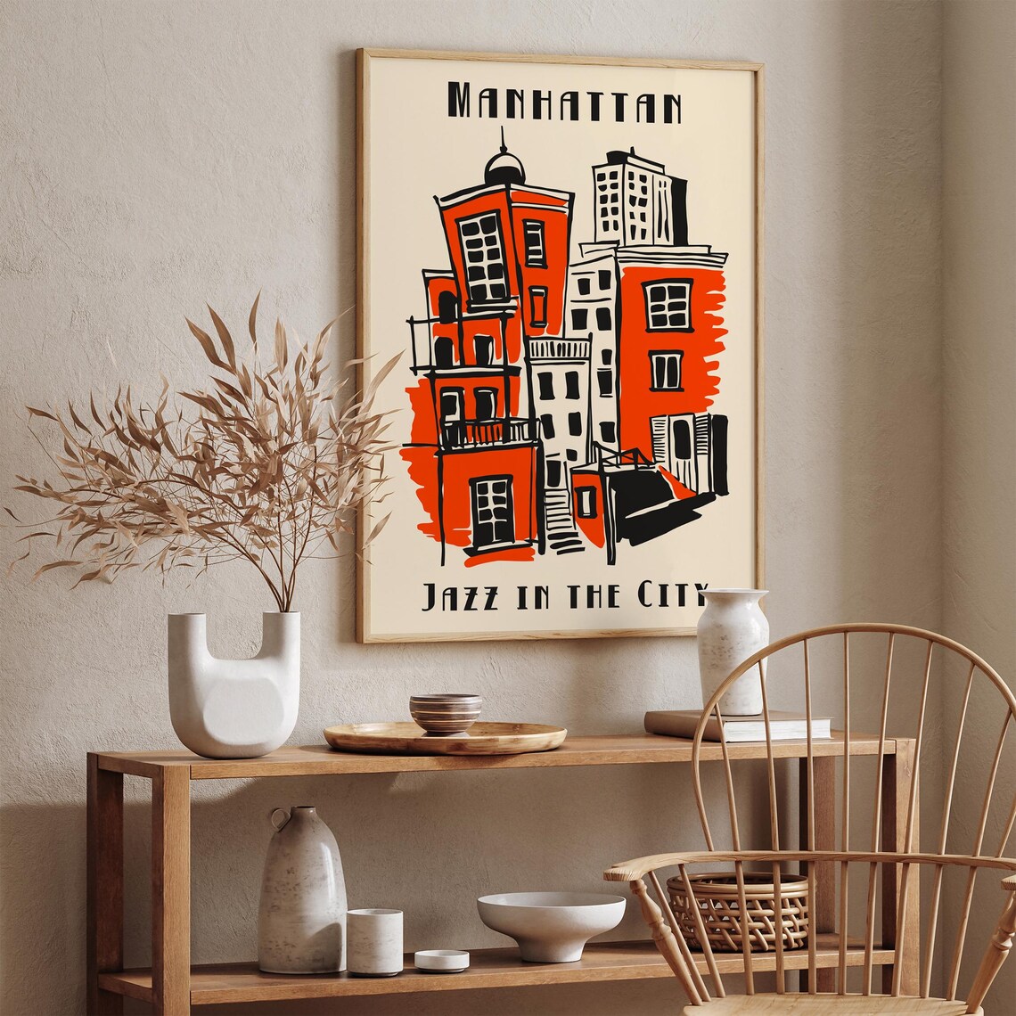 Manhattan Jazz in the City Retro NYC Orange Buildings Poster - Image 2
