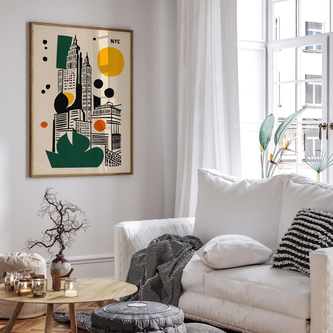Retro NYC Empire State Building Geometric Skyline Art Poster - Image 3