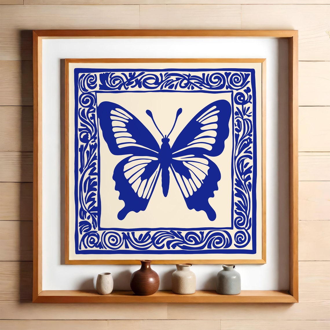 Blue Butterfly Tile Pattern Vintage Nature Scene Deco Poster - Image 5