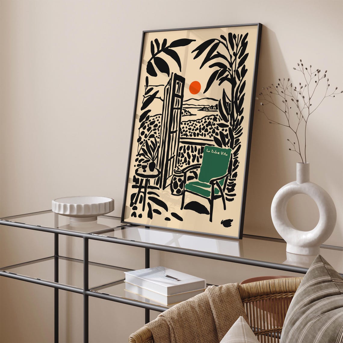 La Dolce Vita Italian Terrace Green Chair Sunset View Decor Poster - Image 5