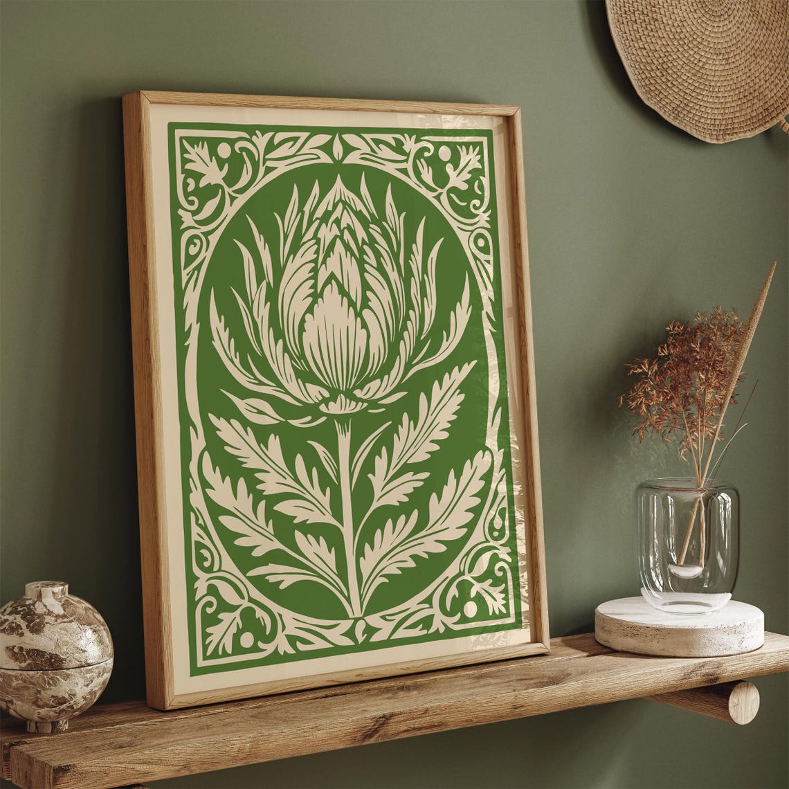 Green Artichoke in Cream Oval Frame Botanical Kitchen Poster - Image 4