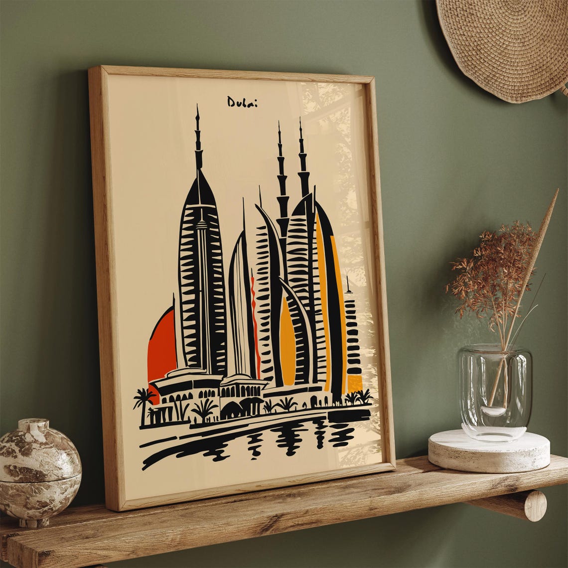Dubai Black Ink Skyscraper Skyline Red Sun Modern Travel Poster - Image 2