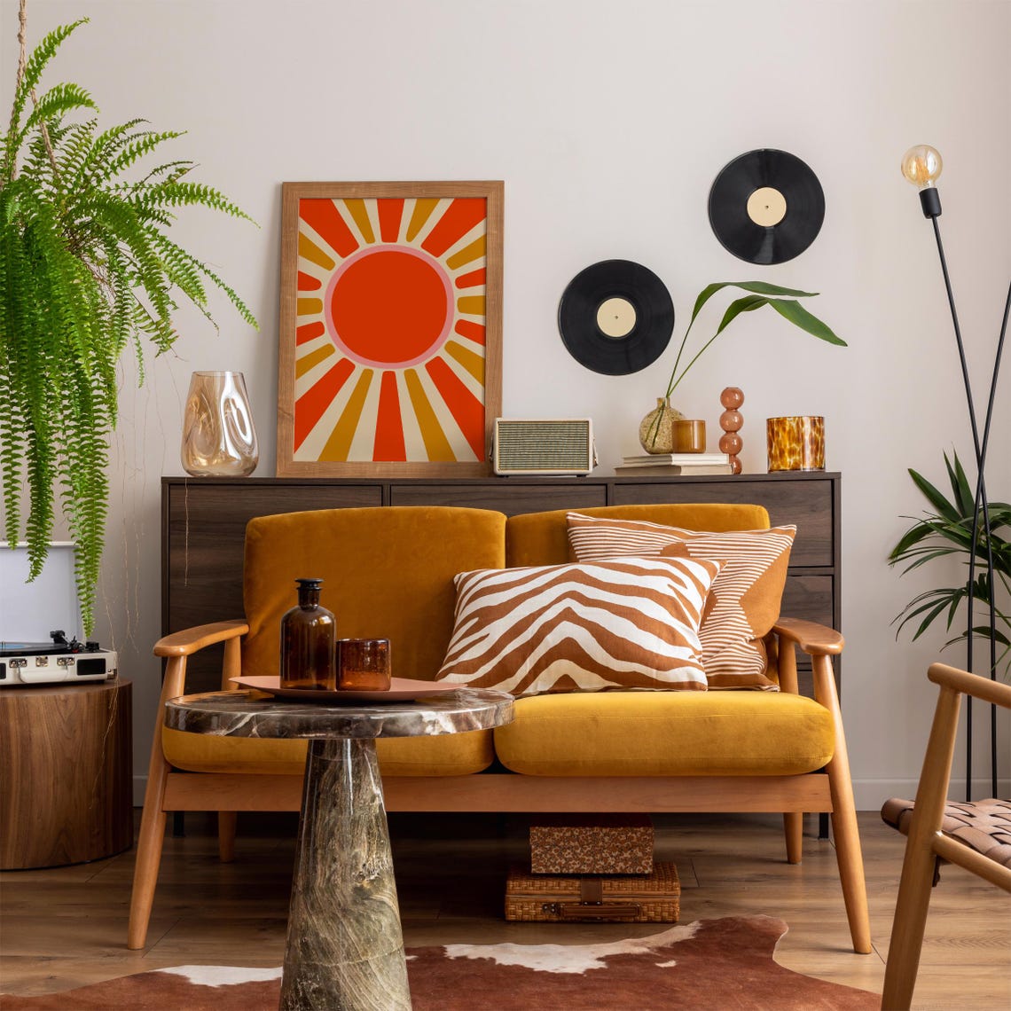 Large Retro Boho Sunburst Red Orange Sun Rays Graphic Poster - Image 6