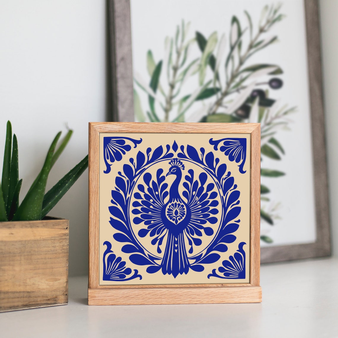 Blue Peacock Mandala Tile Pattern Ornamental Bird Art Poster - Image 4