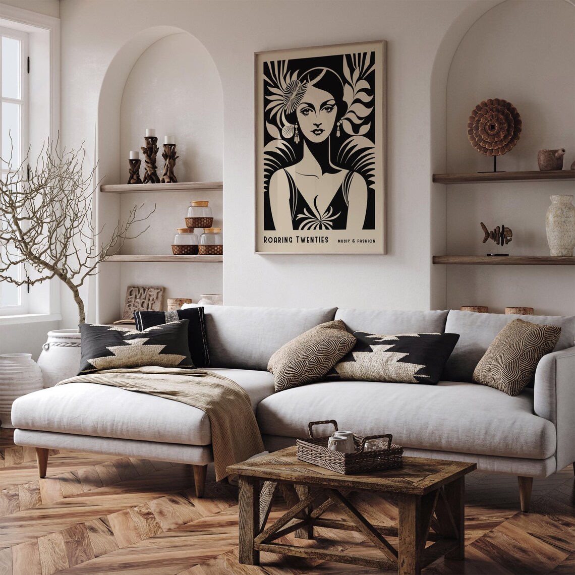 Roaring Twenties Black Beige Art Deco Woman Fashion Portrait Poster - Image 5