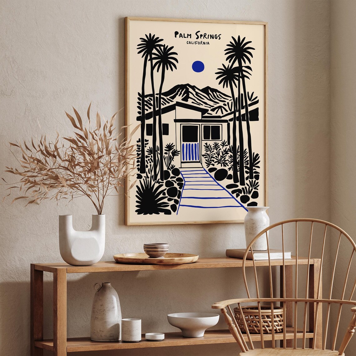 Palm Springs California Black Ink Desert Villa Palms Travel Poster - Image 3