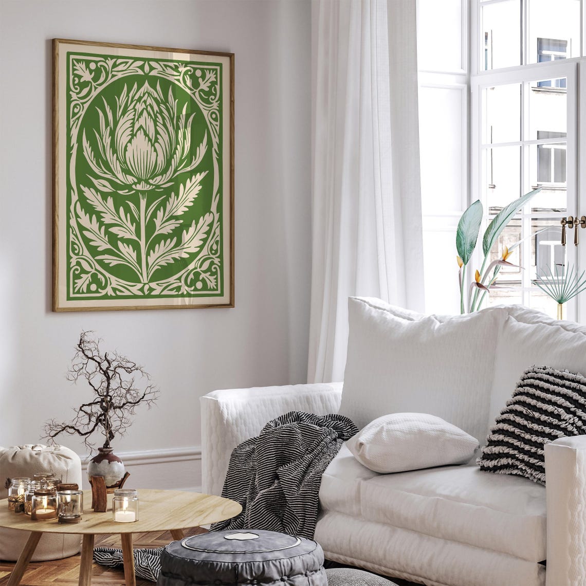 Green Artichoke in Cream Oval Frame Botanical Kitchen Poster - Image 6