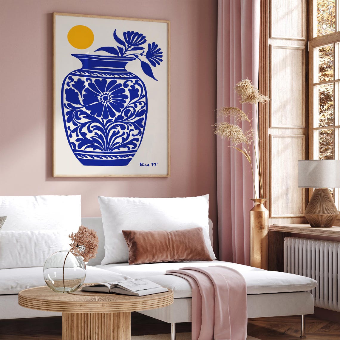 Blue Floral Vase Golden Sun Nice 97 Modern Botanical Wall Poster - Image 2