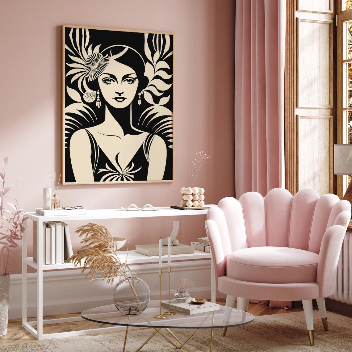 Glamorous Art Deco Flapper Woman Portrait Black Beige Poster - Image 5