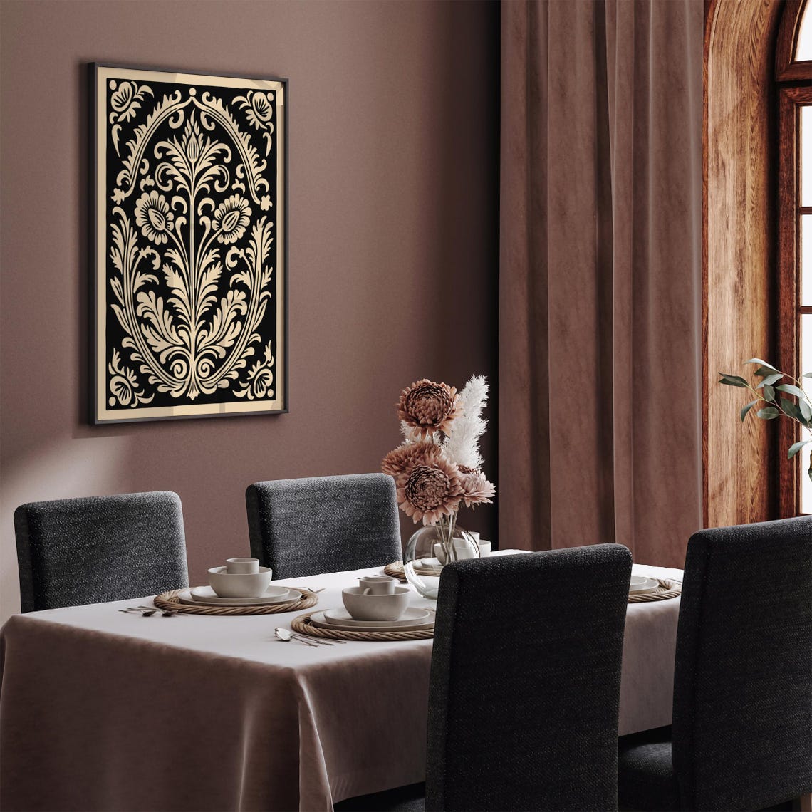Black Art Nouveau Botanical Floral Elegant Decorative Wall Art - Image 6