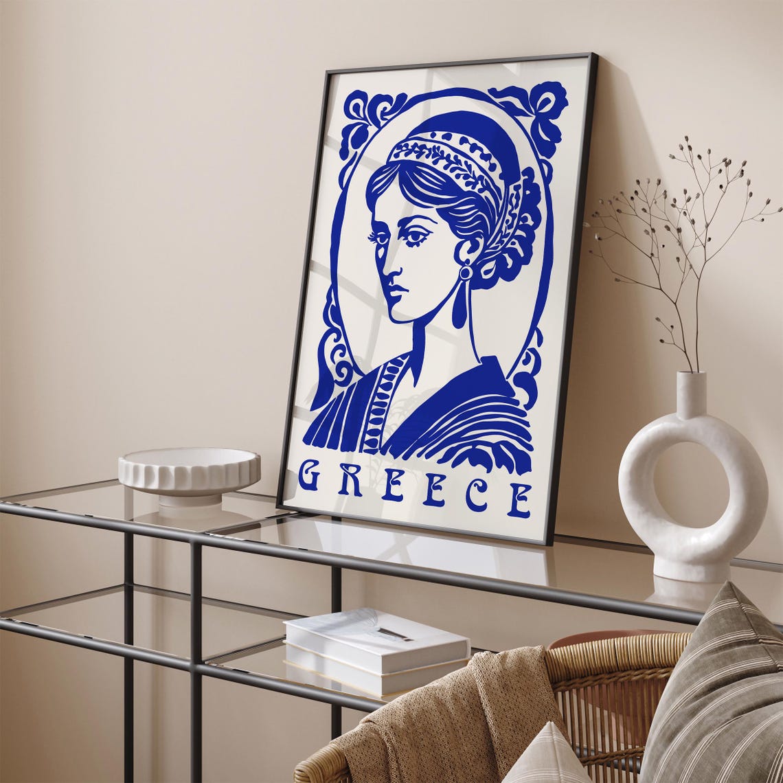Greece Blue Classical Woman Profile Mythology Portrait Poster - Image 3
