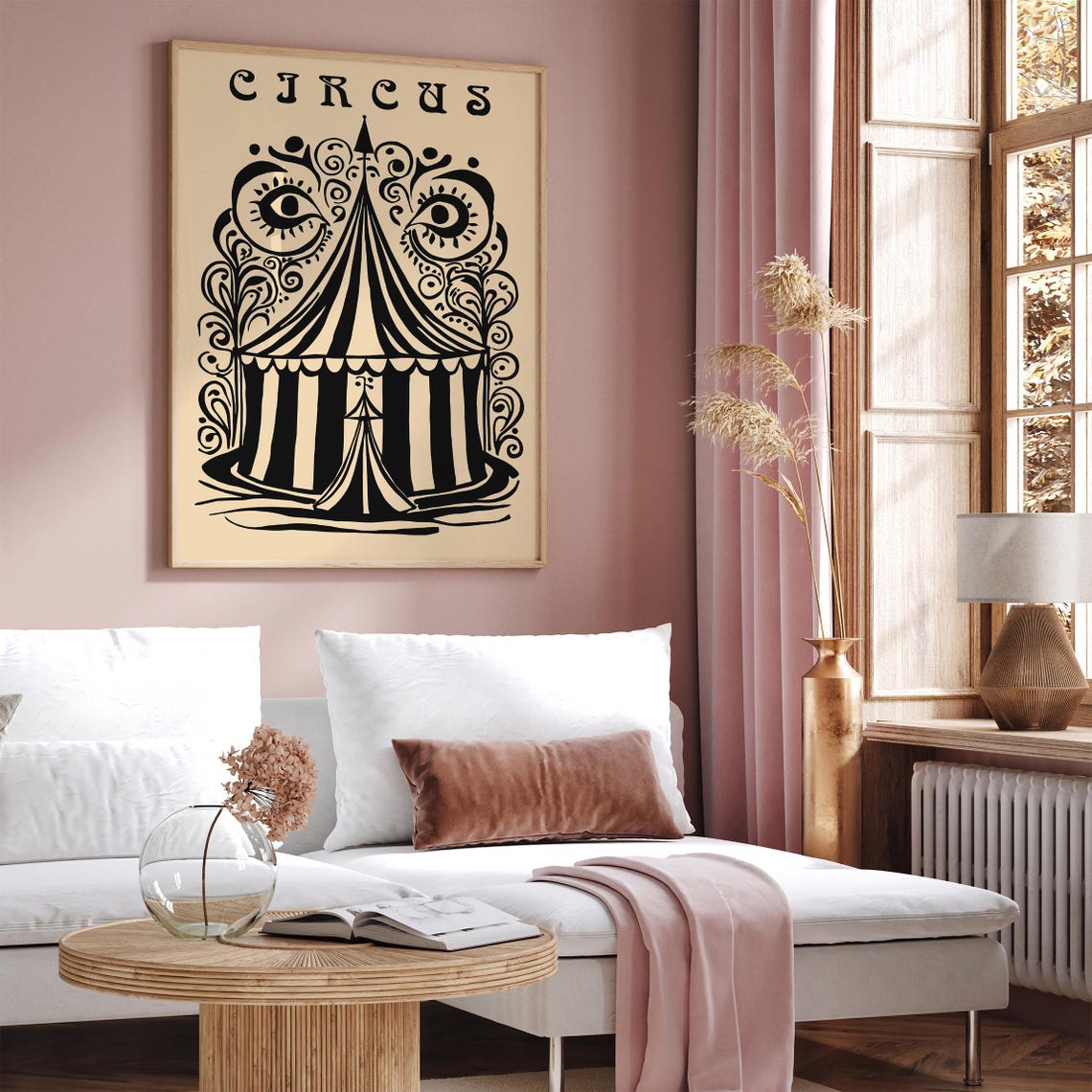 Circus Big Top Tent Mystical Eyes Black Beige Whimsical Decor Poster - Image 2