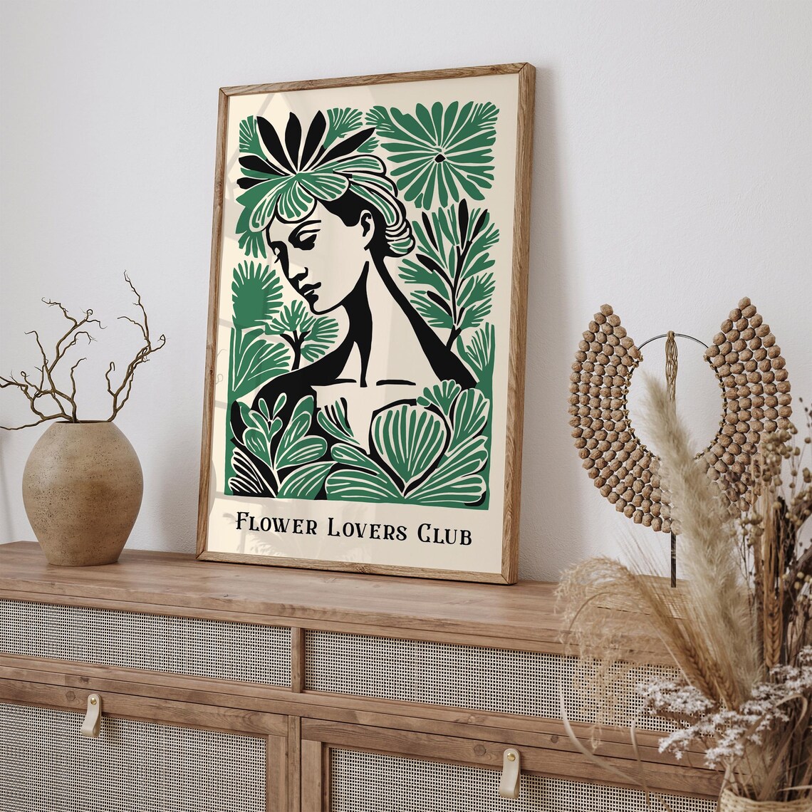 Flower Lovers Club Green Floral Woman Portrait Vintage Art Poster - Image 6