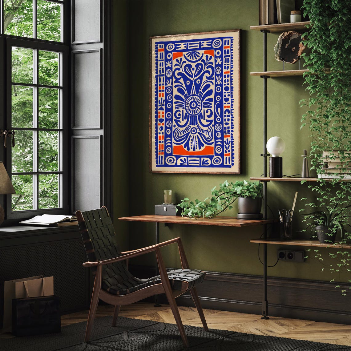 Blue Red Ethnic Tribal Pattern Bold Bohemian Folk Style Art Print - Image 5