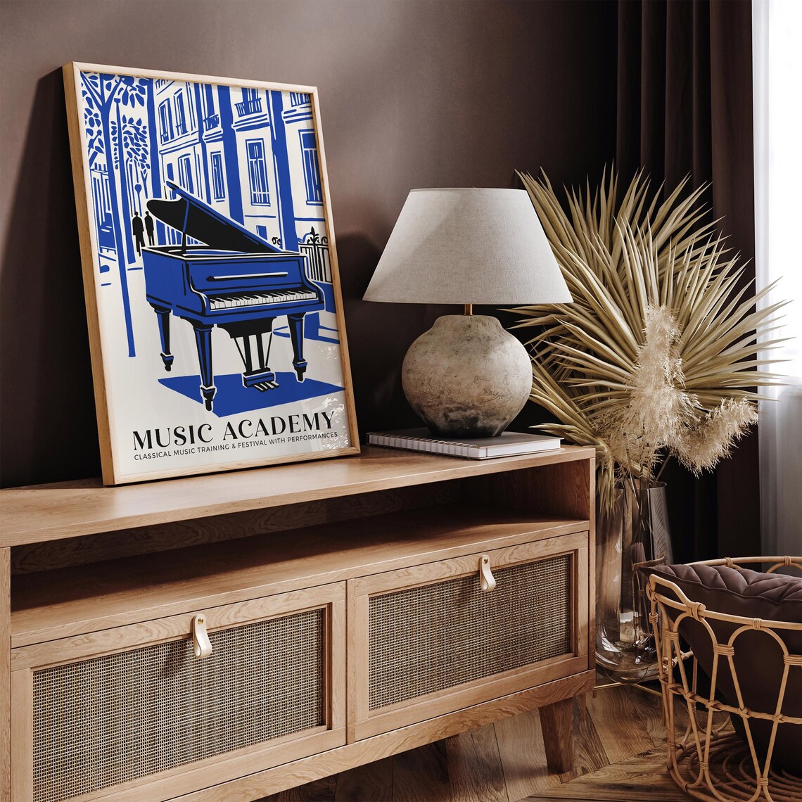 Music Academy Blue Grand Piano On European Street Art Poster - Image 2