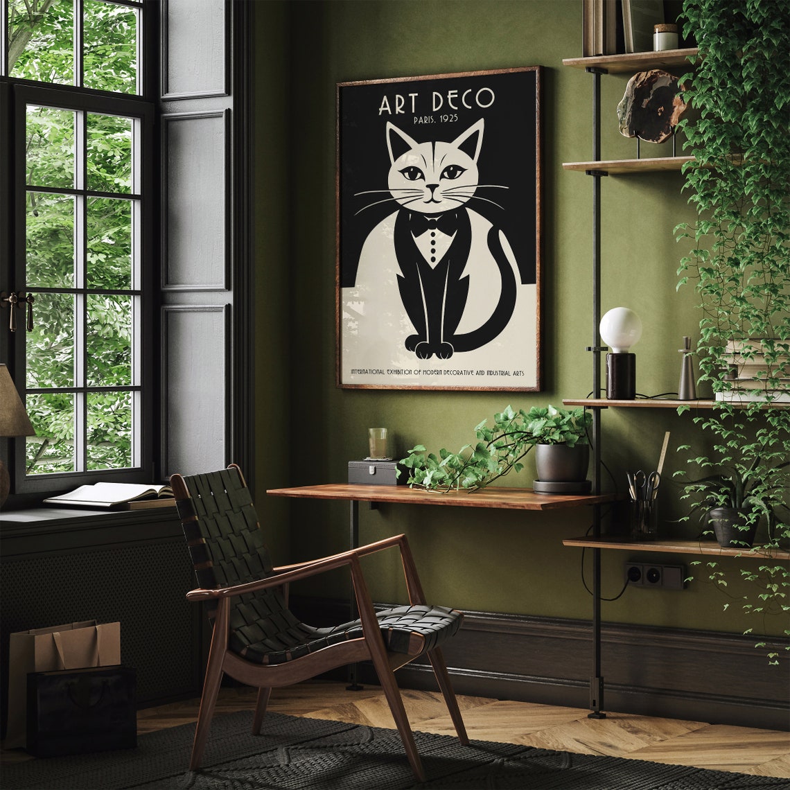 Art Deco Paris 1925 Cat In Tuxedo Vintage Exhibition Art Poster - Image 2