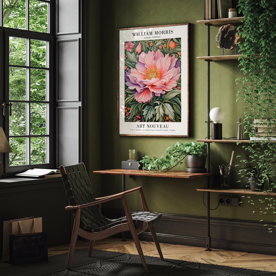 William Morris Centenary Art Nouveau Pink Peony Flower Poster - Image 2
