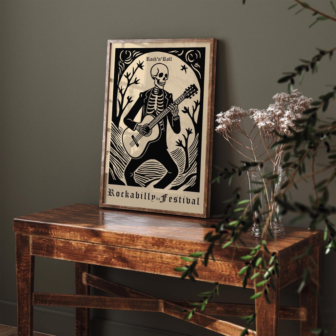 Rockabilly LA Festival Rock N Roll Skeleton Guitar Art Poster - Image 4