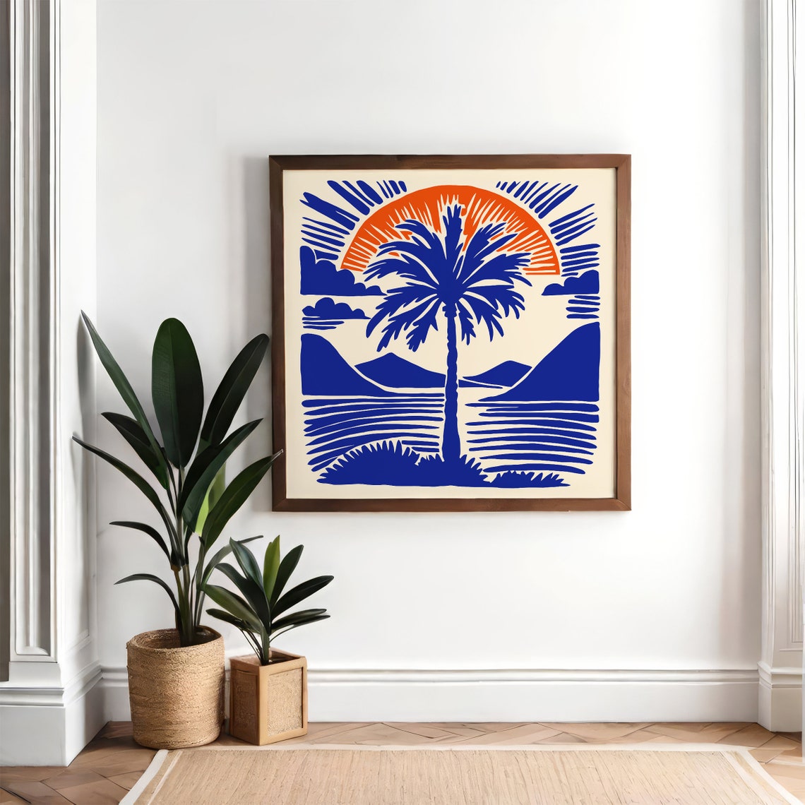Blue Palm Tree Sunset Ocean Waves Bold Graphic Square Art Poster - Image 6