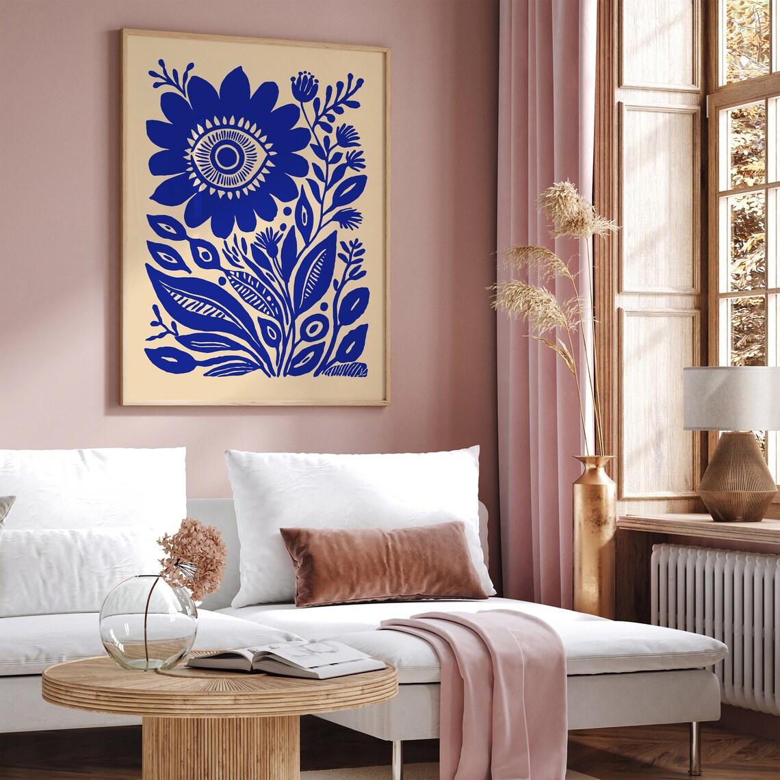 Indigo Blue Floral Eye Folk Art Bohemian Style Vintage Poster - Image 2