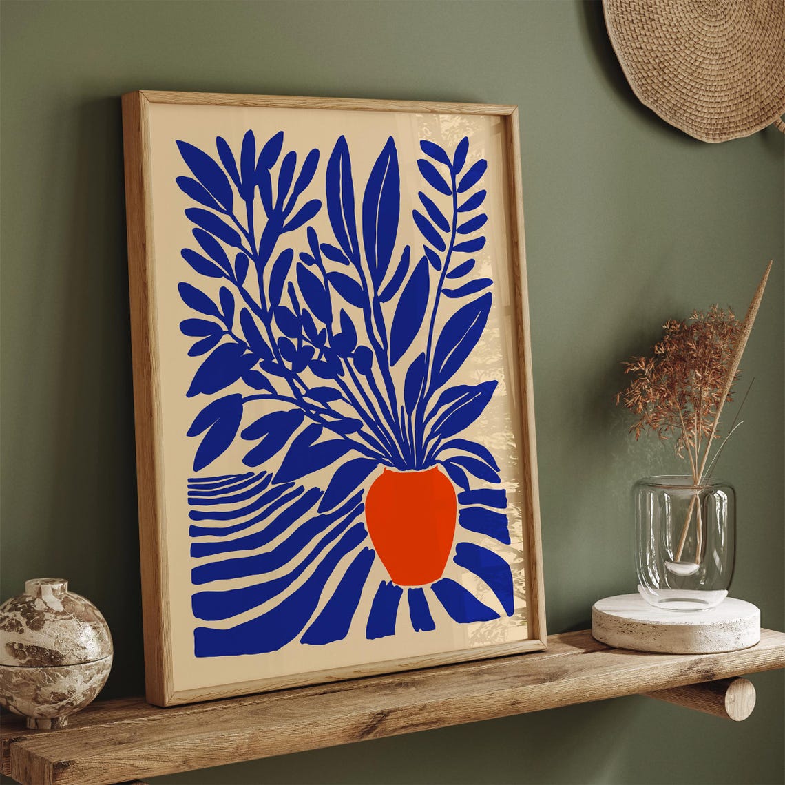 Blue Foliage in Orange Vase Bold Matisse Style Botanical Poster - Image 2
