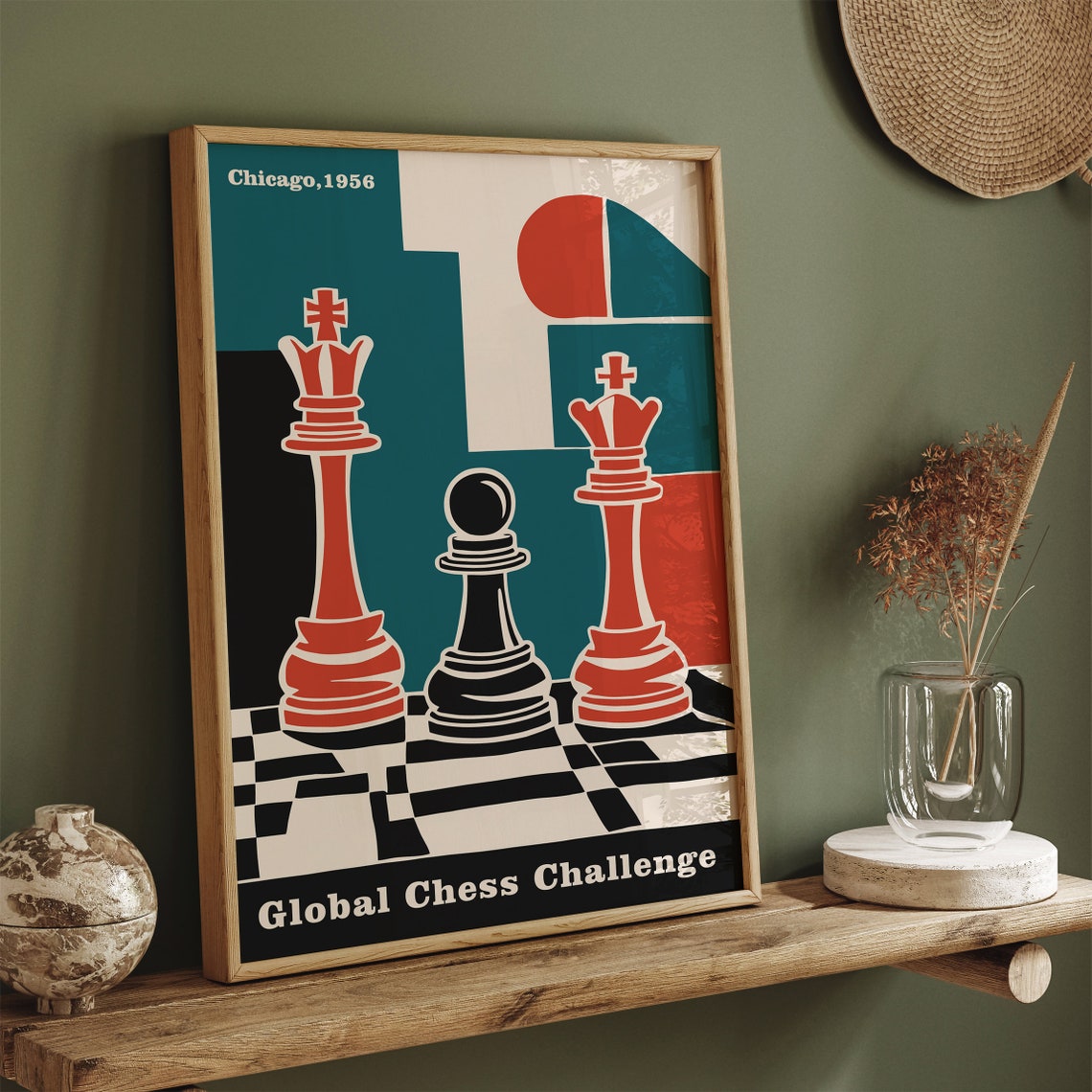 Chicago 1956 Global Chess Challenge Retro Bauhaus Art Poster - Image 3