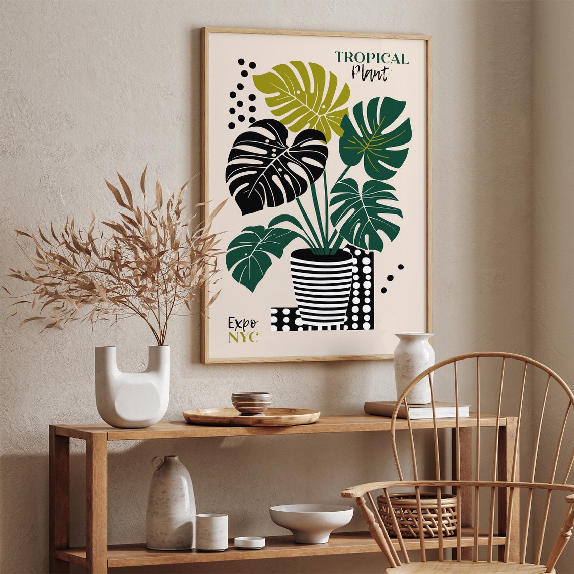 Lush Tropical Monstera Leaf Illustration Expo NYC Botanical Poster - Image 5
