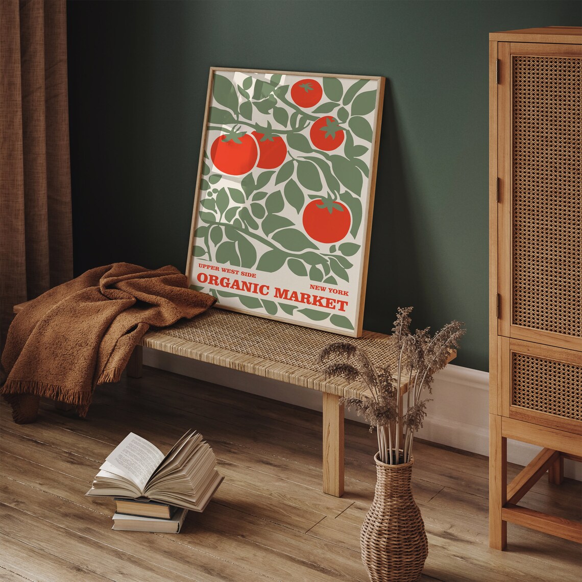 New York Organic Market Tomato Vine Retro Farmhouse Kitchen Wall Art - Image 5