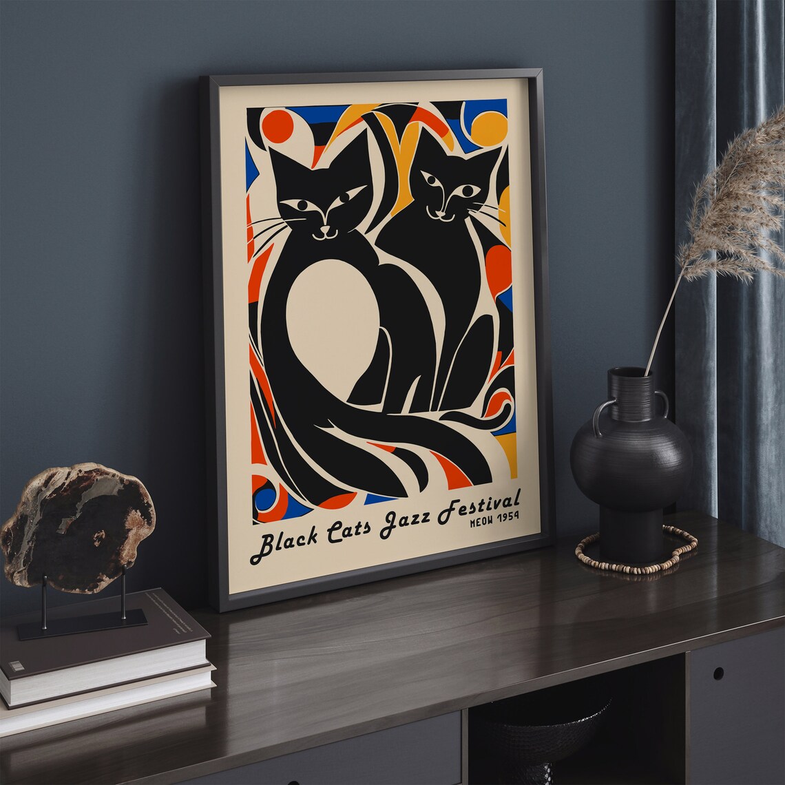 Black Cats Jazz Festival Meow 1959 Retro Vintage Cat Art Poster - Image 6