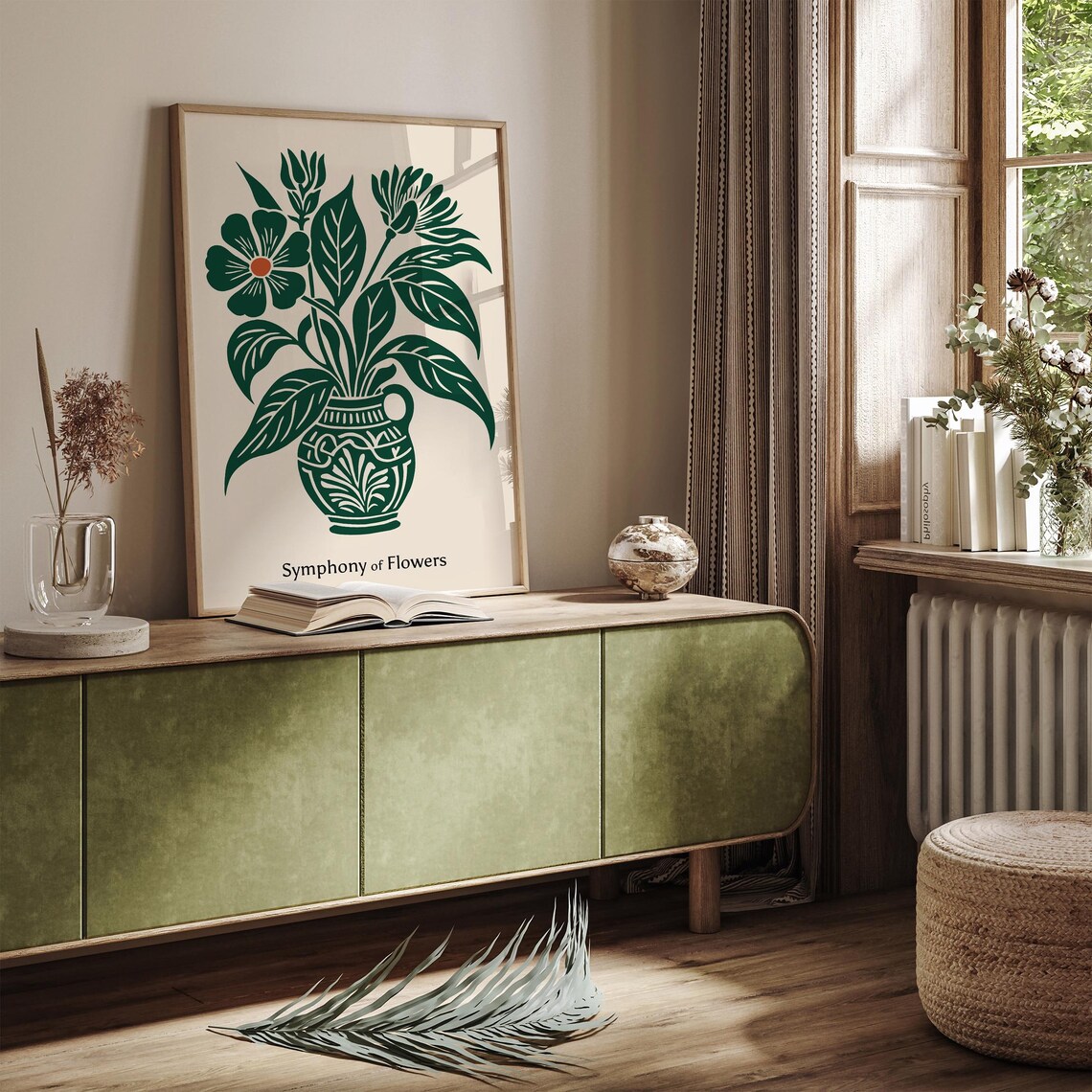 Beautiful Symphony of Flowers Green Botanical Rococo Art Poster - Image 3