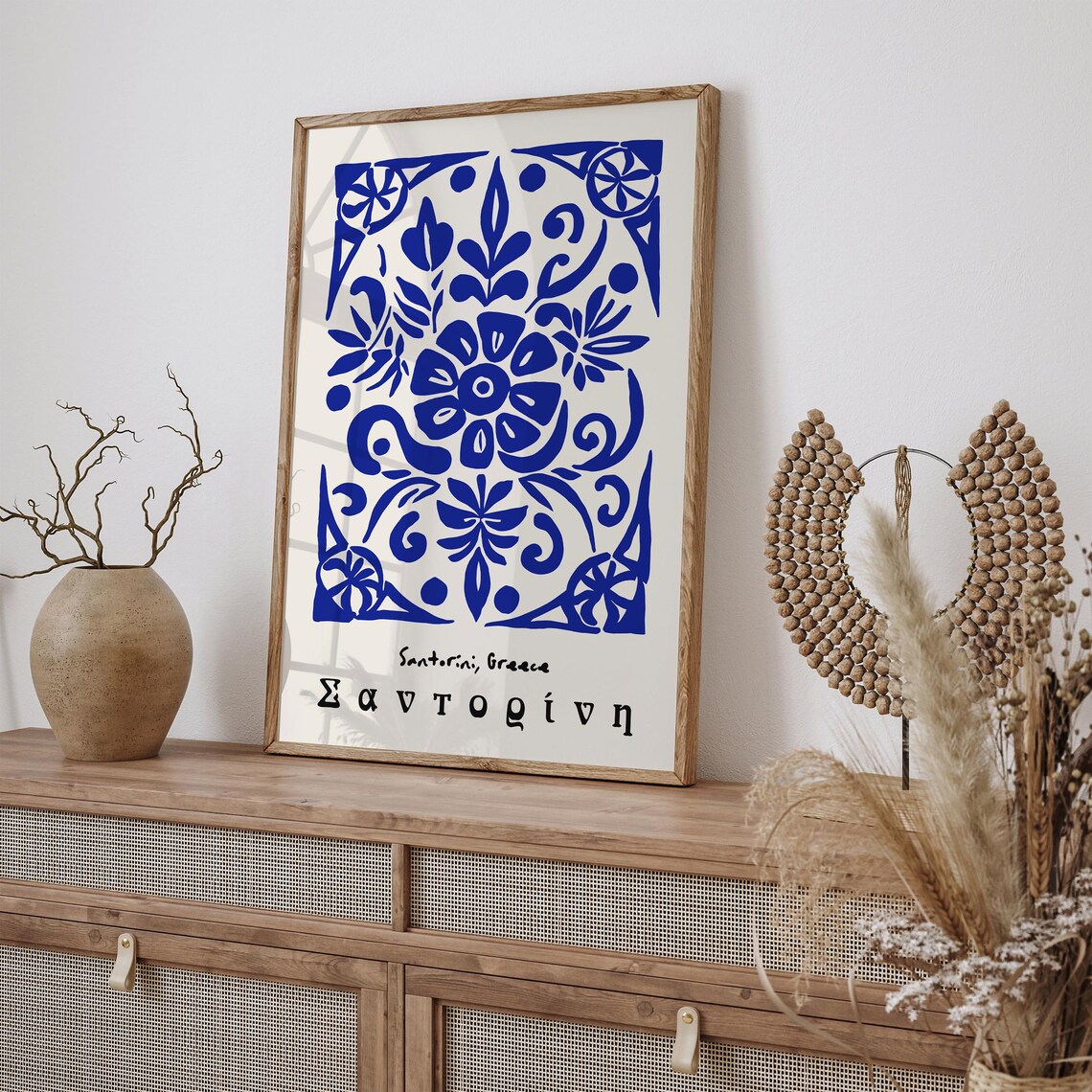 Santorini Greece Blue Tile Greek Island Ornament Travel Poster - Image 6