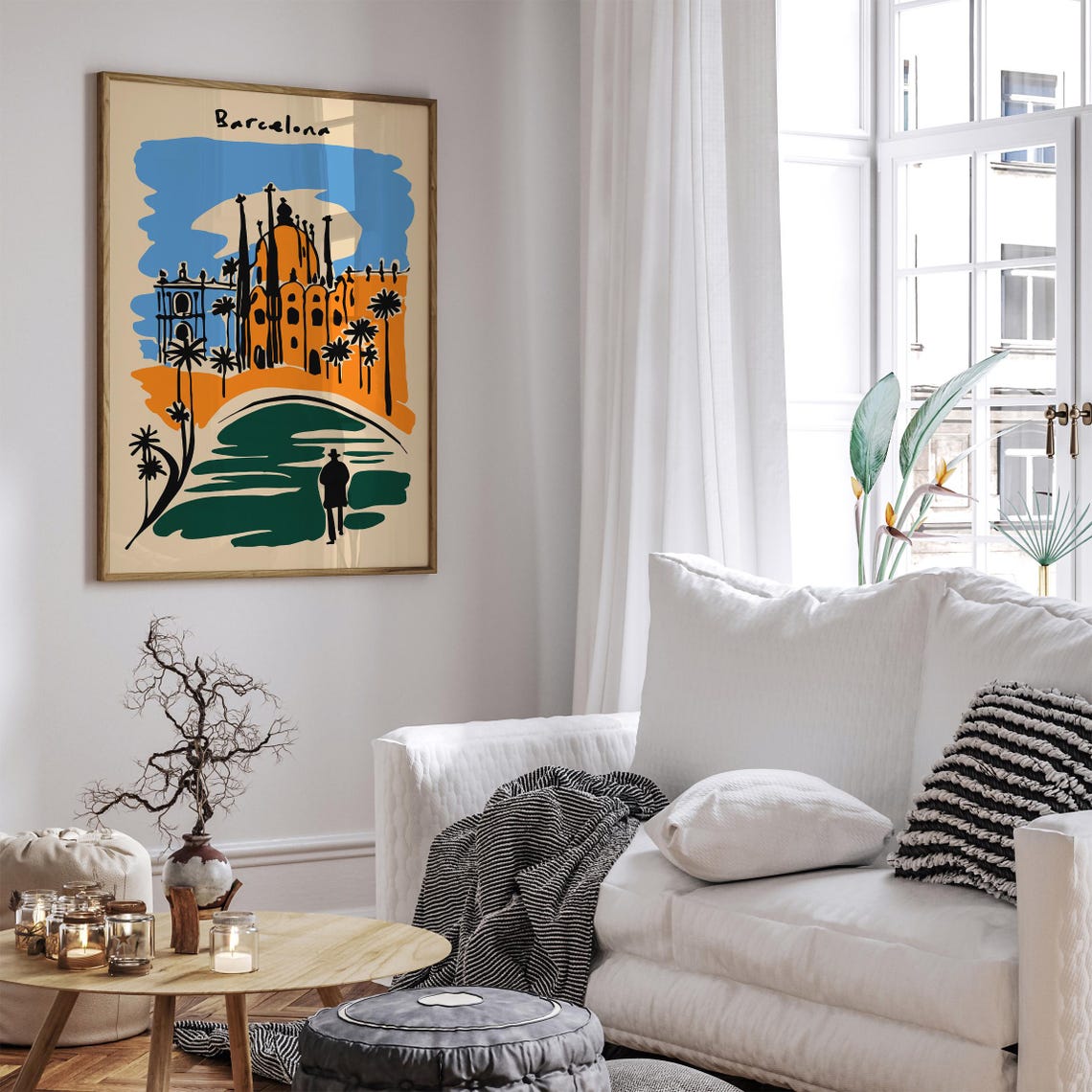 Barcelona Handdrawn Cathedral Palms Orange Travel Retro Poster - Image 6
