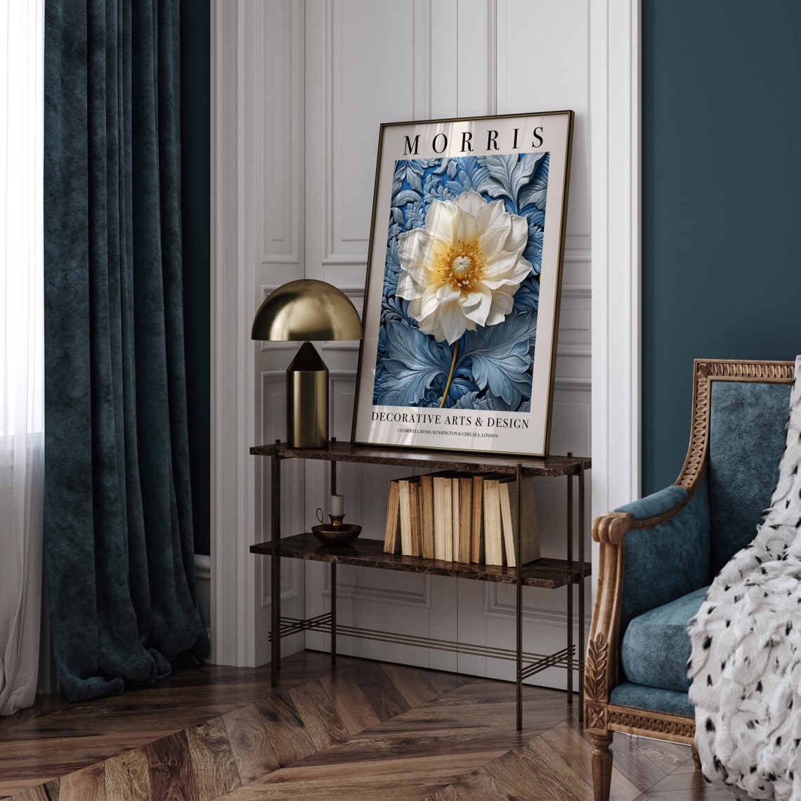 Morris Decorative Arts Design White Flower Blue Exhibition Poster - Image 4