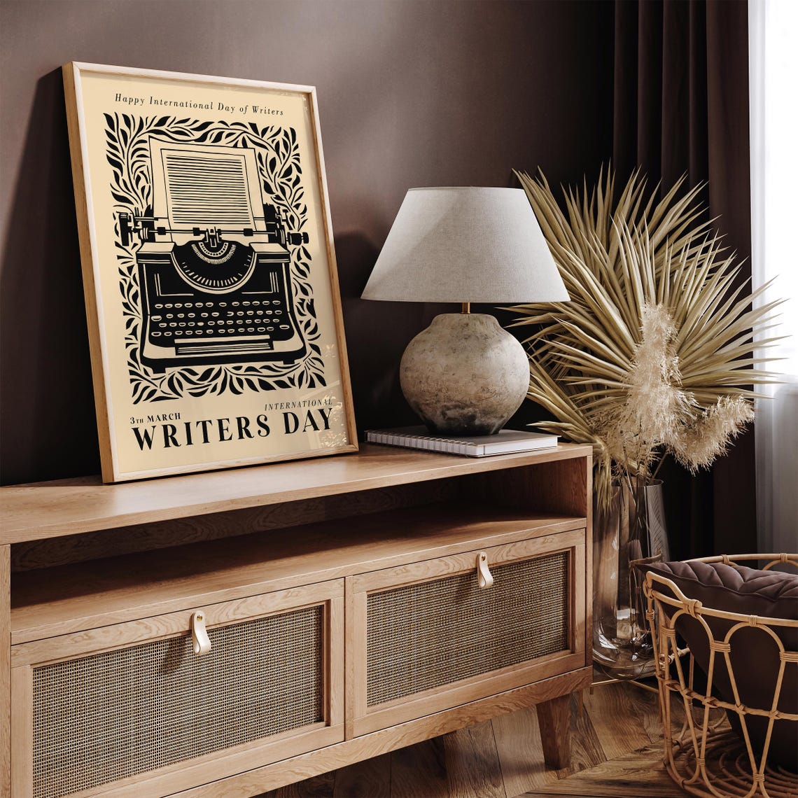 Retro Gift International Writers Day Beige Typewriter Poster - Image 2