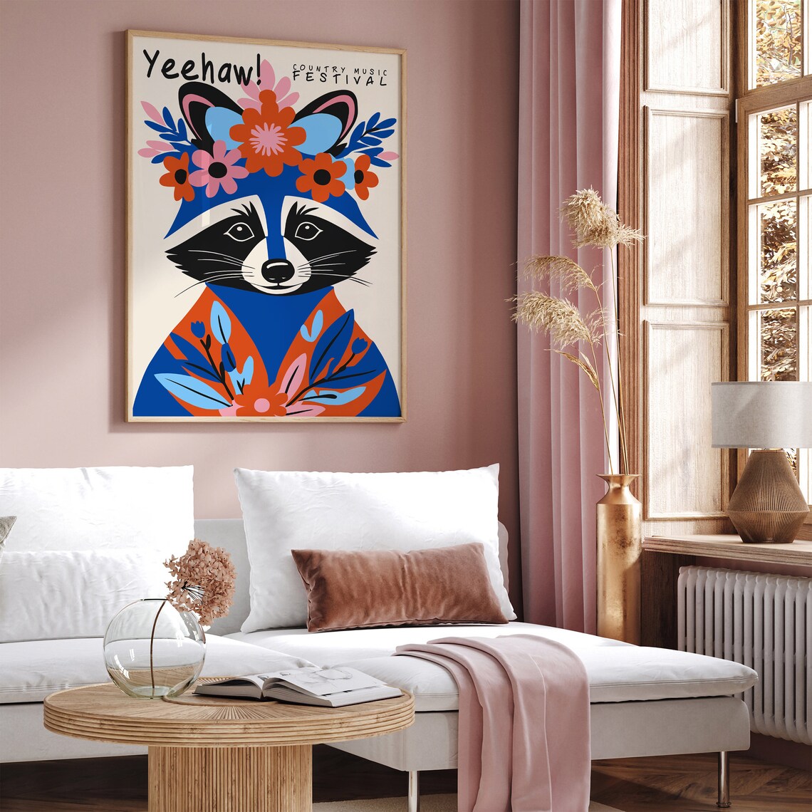 Country Music Poster Rustic Charm With Adorable Raccoon And Flowers Retro Wall Art For Home Decor And Music Lovers Funny Animal Airbnb - Image 2