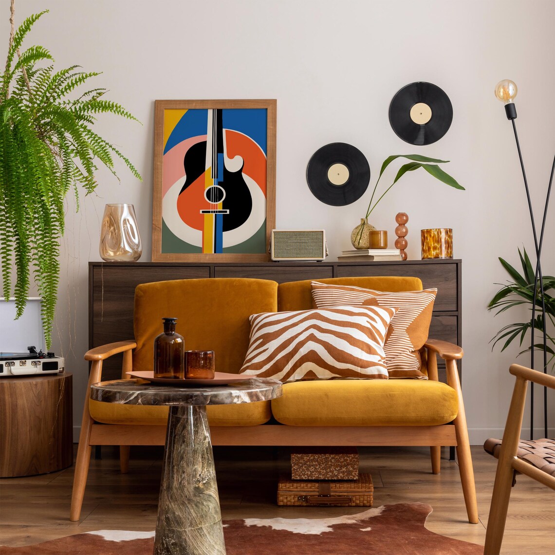 Mid Century Modern Abstract Acoustic Guitar Geometric Wall Decor Poster - Image 6