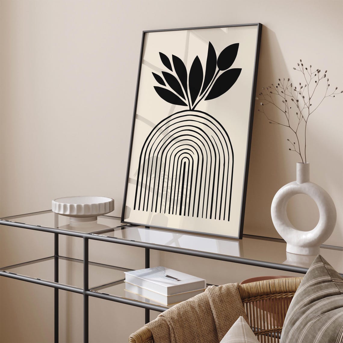 Minimalist Boho Wall Art Modern Abstract Botanical Print Black White Geometric Decor Mid Century Modern Poster Scandinavian Print - Image 2