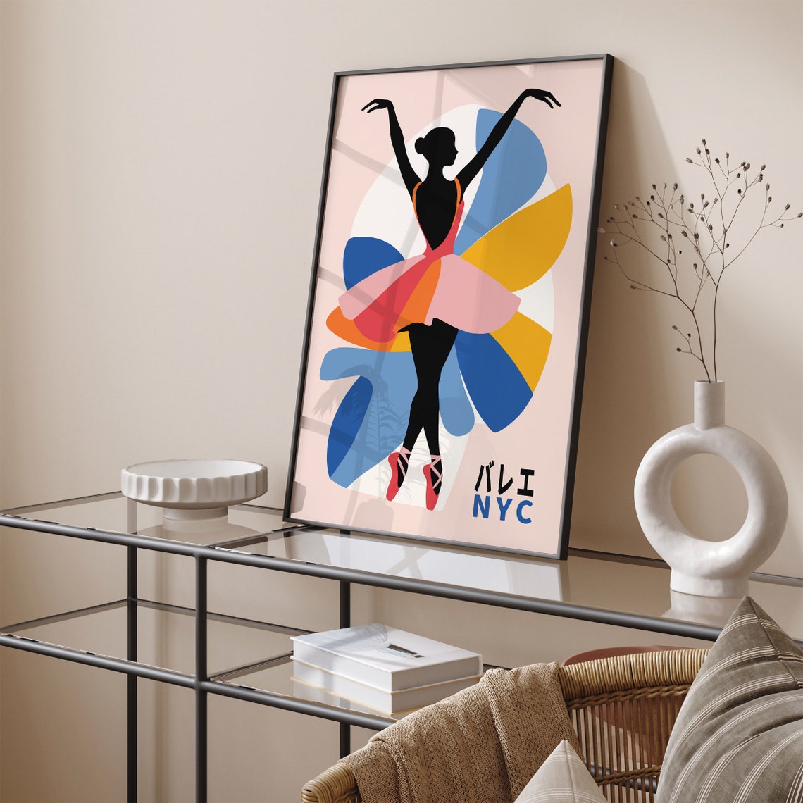 Colorful NYC Ballet Poster with Abstract Dancer Silhouette Art - Image 3