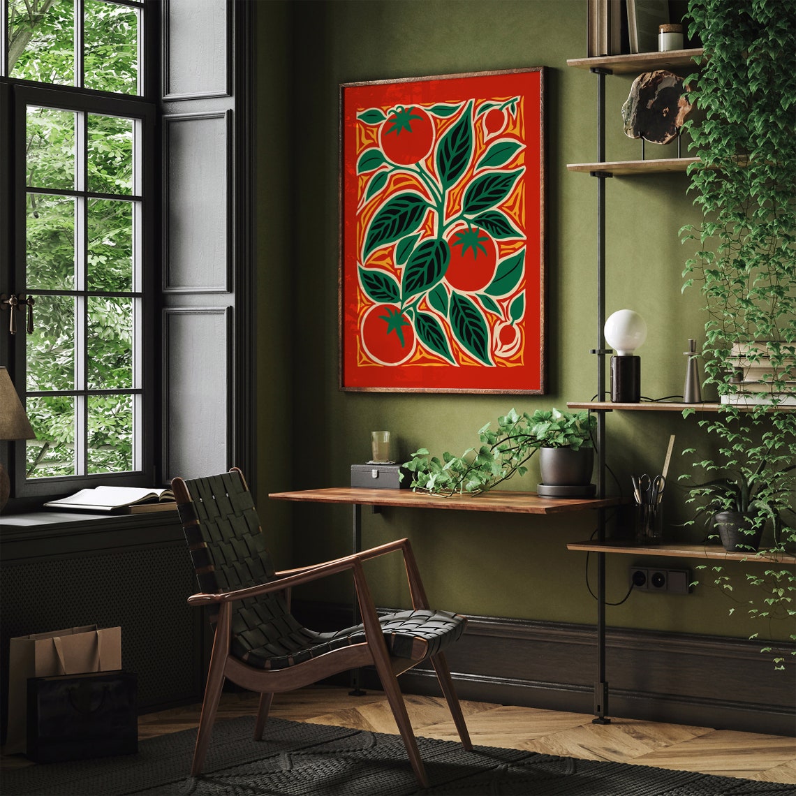 Red Tomato Plant Linocut Style Kitchen Botanical Garden Poster - Image 5