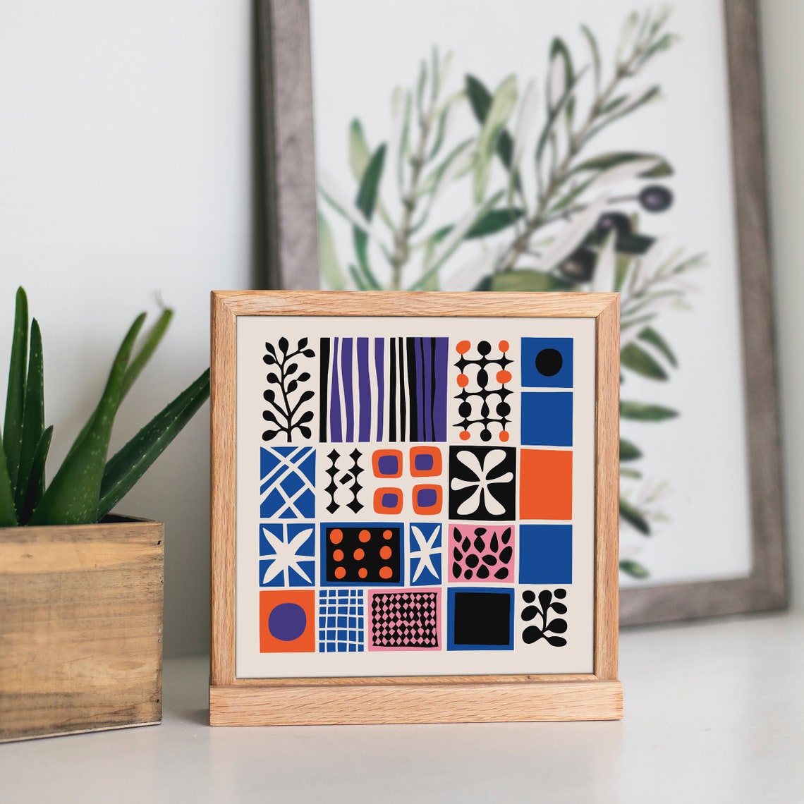 Geometric Patchwork Square Retro Mid Century Colorful Art Print - Image 5