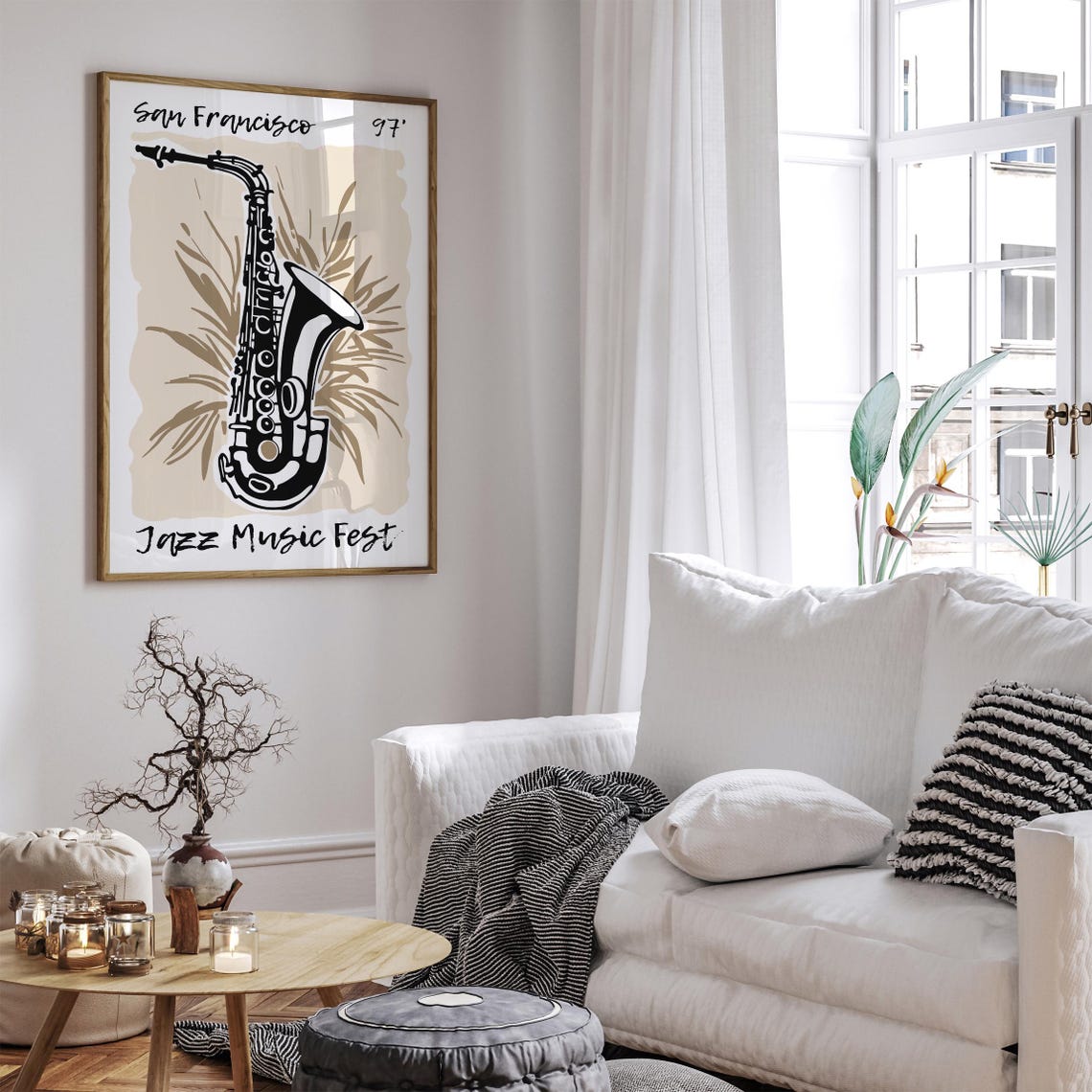 San Francisco 97 Jazz Music Fest Saxophone Monochrome Art Poster - Image 6