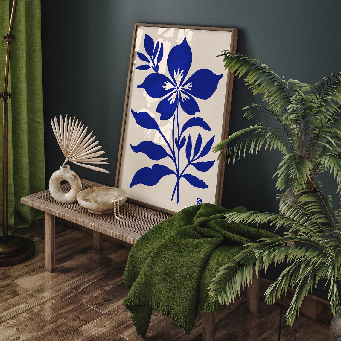 Indigo Blue Botanical Lily French Riviera Matisse Style Poster - Image 4