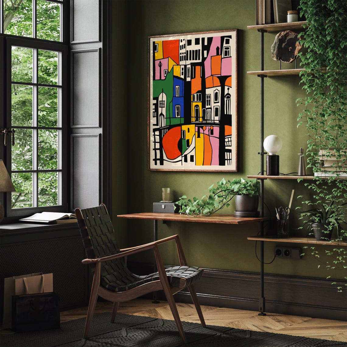 Colorful Abstract Cityscape Poster Blocks of Red Yellow Blue Houses - Image 4