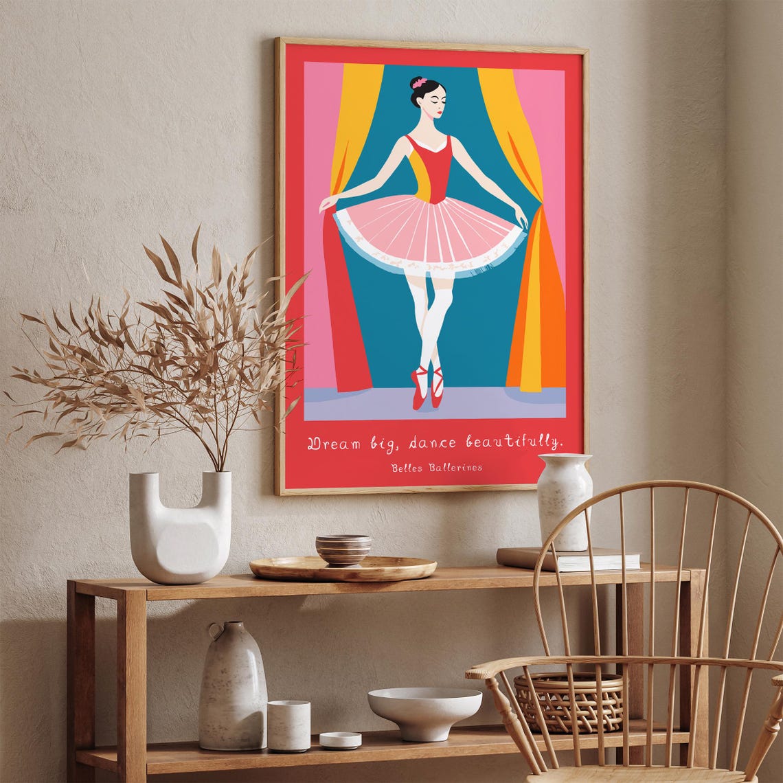 Dream Big Dance Beautifully Ballerina Red Tutu Quote Art Poster - Image 2