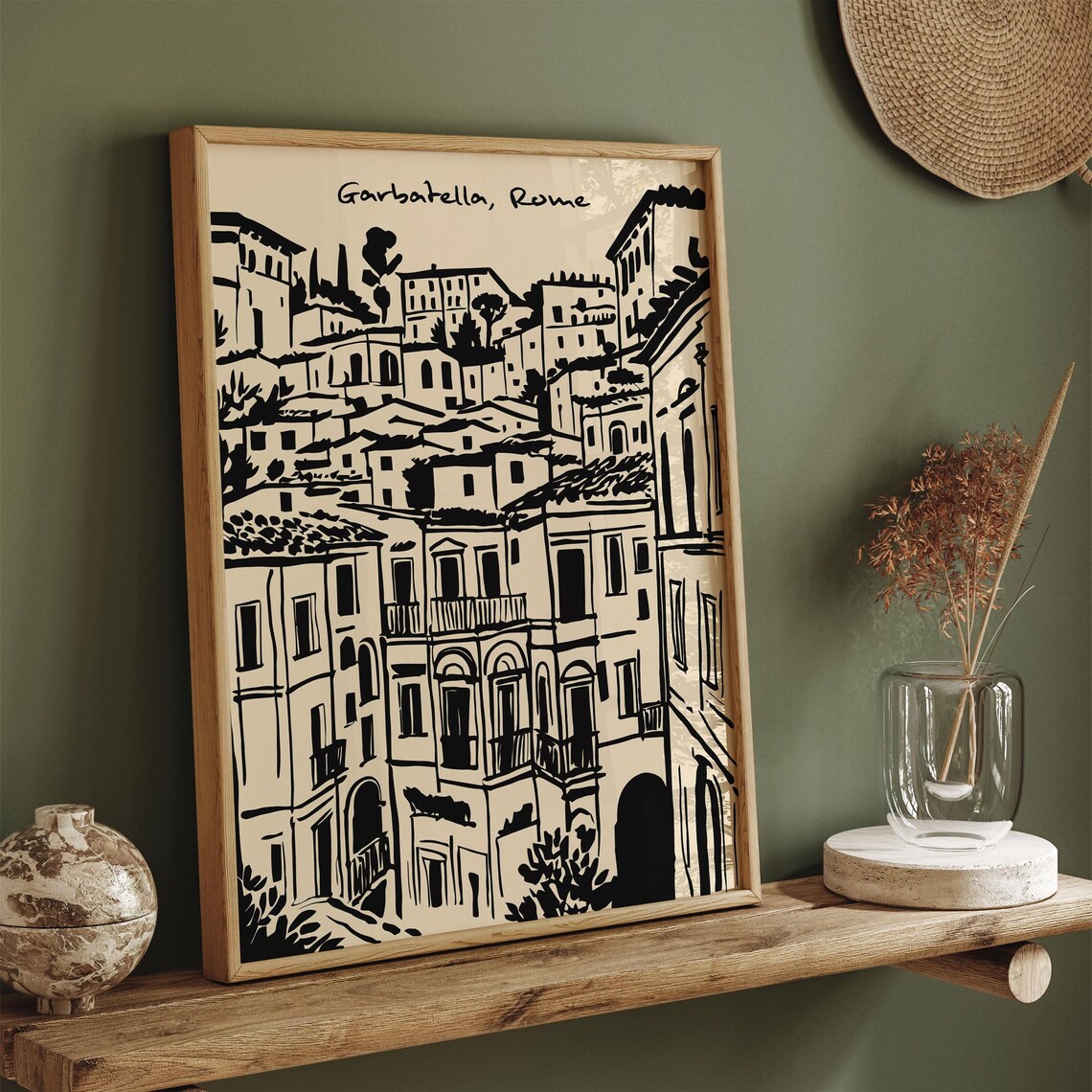 Vintage Sketch Garbatella Rome Black Line Minimalist Urban Poster - Image 2