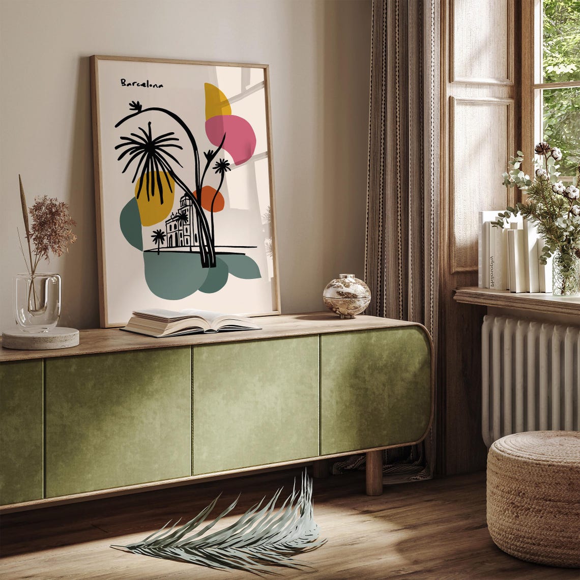 Barcelona Mid Century Modern Palm Shapes Abstract Art Poster - Image 2