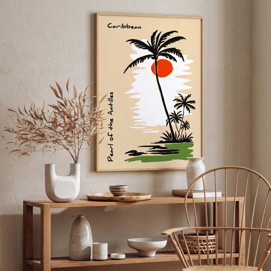 Caribbean Pearl of the Antilles Palm Sunset Vintage Travel Poster - Image 2
